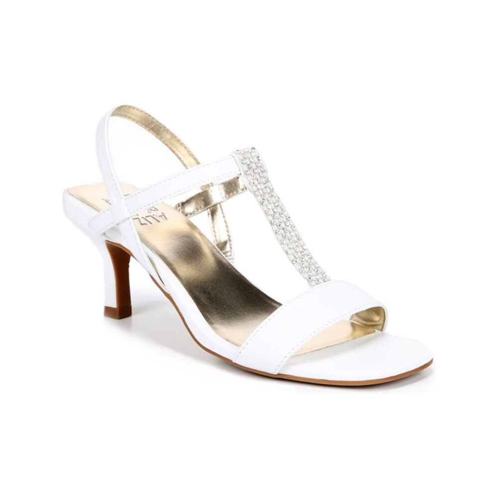 NATURALIZER Womens White Skylar Kitten Heel Slip On Leather Slingback Sandal 7 M